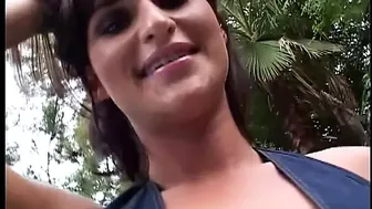 Hot little white girl with perky tits loves big interracial black cock in her